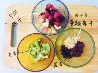 酸奶薄冰,水果切成小块状，随个人的喜好，喜欢吃什么水果就可以加入什么水果或者果干坚果等食材