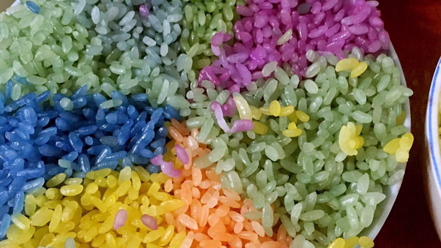植物染色的花米饭