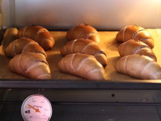 黑芝麻卷面包（一次发酵）,烤箱上下火150度，10-20分钟，表面上色即可