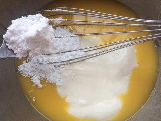 酸奶戚风蛋糕,再加入酸奶和玉米淀粉搅拌均匀。