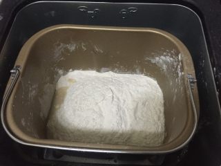 炼奶提子吐司,将三种中种的材料混合均匀后放入盆中敷保鲜膜