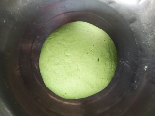 青苹果馒头,酵母芹菜汁混合均匀倒入面粉中和成光滑的面团