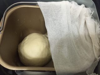 汤种法玉米香肠辫子包,之后将面包桶上盖一块超市的屉布
启动面包机的发酵功能大约50分钟即可