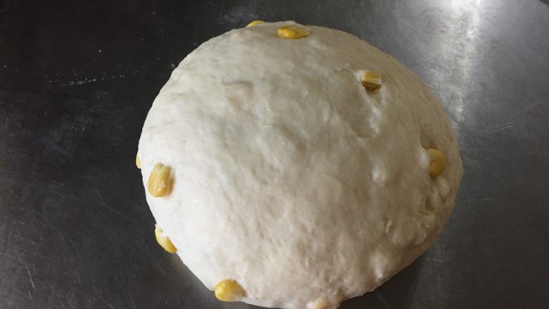 奶香玉米餐包,面团揉均匀以后放回面包机中，用发酵程序