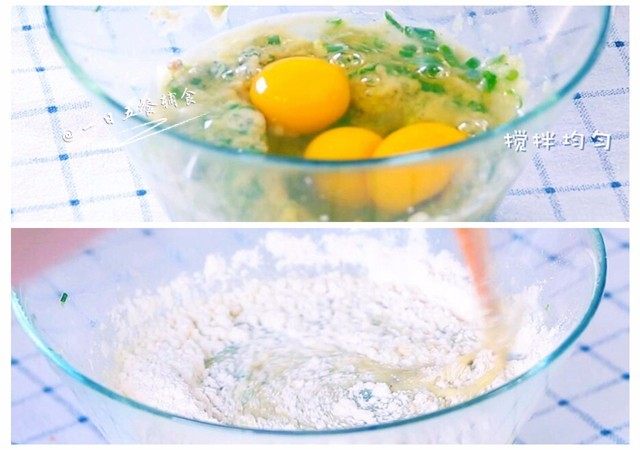 西葫芦早餐饼,螺丝牛奶泥加入，还有鸡蛋搅打均匀，再加入面粉，搅拌成可流淌的糊状。