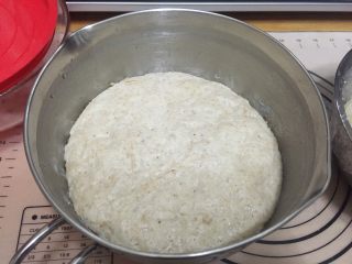 全麦老式面包 中种法,发酵好的面团应该是稍稍回落（也可以放温暖处发酵3-4倍大后直接使用）