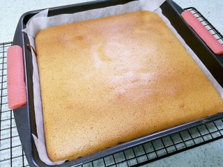 养生红糖枣泥蛋糕,把蛋糕糊呈之字形倒入烤盘，入烤箱，170度，烤30分钟。