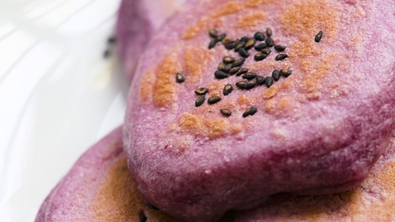 黑麦糯米芝士肉松饼(少油少糖，粗粮细吃),紫薯版的
