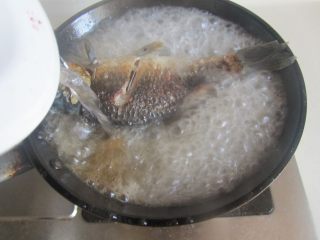 鲫鱼豆腐汤,倒入适量的开水；