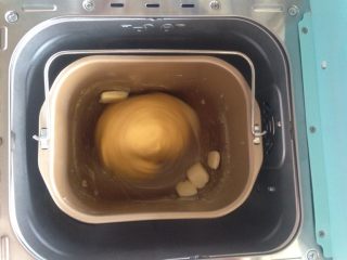 面包机版胡萝卜吐司,在第一次静置完毕前，加入切成小块的黄油