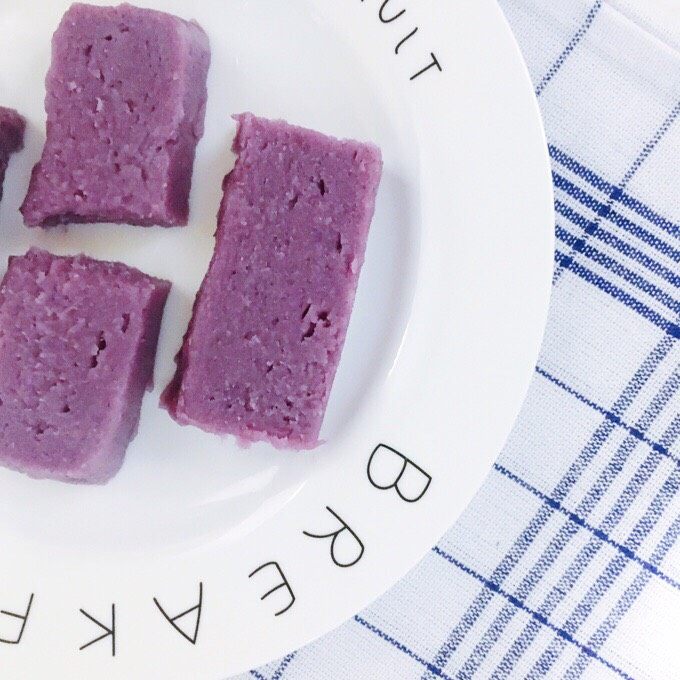 双米紫薯糕,没有吃完的放置冰箱冷藏 尽快食用完毕
