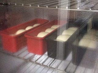 软绵绵吐司,模具放入发酵箱中，温度38度 湿度90% 发酵至模具8分满
如果没有发酵箱，可以放入烤箱中，烤箱不通电，放一碗热水闷着发酵即可