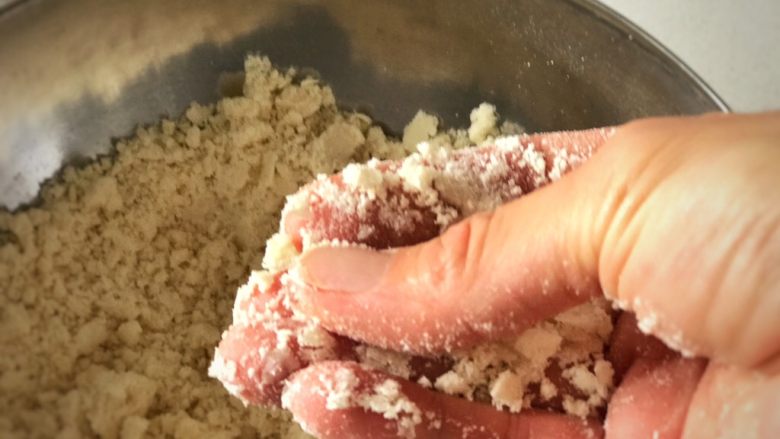 香蕉莓果塔,然後用指尖將面粉搓成鬆散的沙粒狀（不可揉捏，以免揉出麵筋）