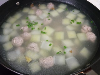 冬瓜圆子汤,加入盐，胡椒粉调味，撒入葱花