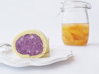 紫薯香芋蛋糕卷,与黄桃罐头来一张