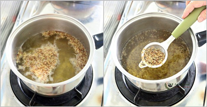桂花椰汁糕,接着倒入椰浆，混匀后再继续煮至滚即可，熄火。