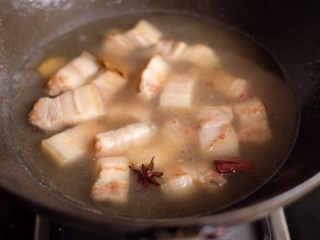 【再添一碗饭】の土豆炖猪肉,加水没过肉即可，大火烧开