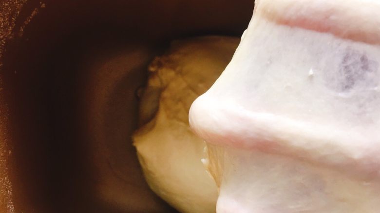 好吃到爆炸的软绵绵豆沙小餐包,面团达到完全扩展状态，可以拉出薄膜。