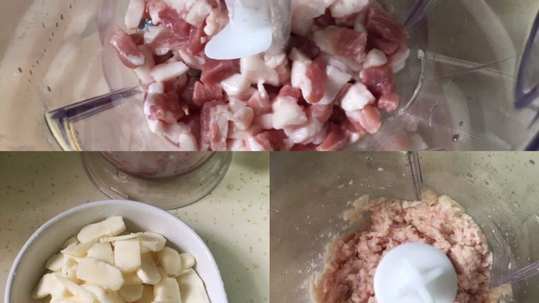 马蹄鲜肉小生煎,把马蹄加入料理机和肉粒一起转30秒
