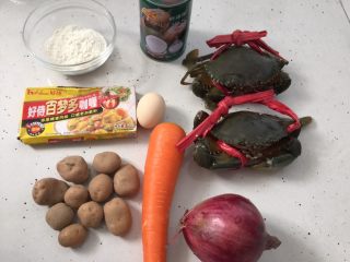 咖喱蟹意面,准备好材料