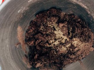 巧克力坚果软欧,开动厨师机2档，3分钟后放入酵母。
这样是为了防止酵母被盐杀死。