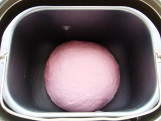 紫薯软欧包,面和成团后，进行发酵至两倍大。