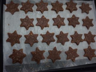 奇亚籽可可星星小饼,用星星的模具刻压成星星的造型，新手第一次做，所以造型不是很好看