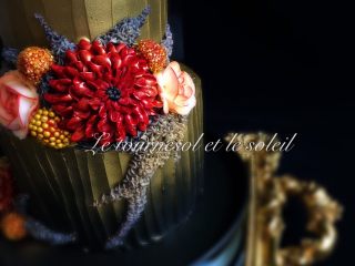 暗金色系裱花蛋糕,红色一定要调低明度，否则会很俗！