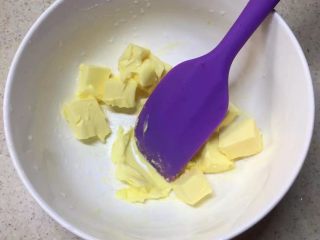 柠檬百香果磅蛋糕,
黄油室温软化，轻轻用刮刀可以按出印子就可以使用啦。