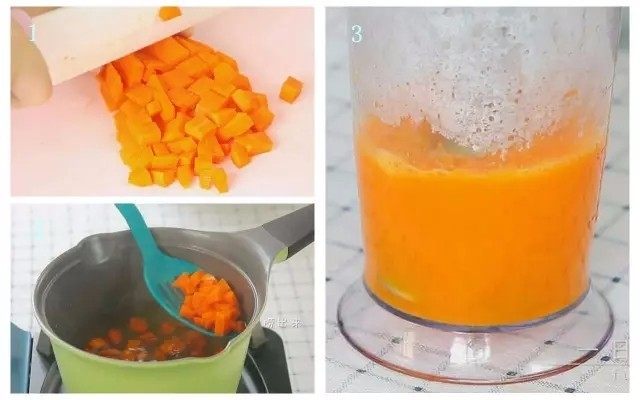 胡萝卜蛋黄糊 宝宝健康辅食，嫩豆腐 ,胡萝卜切丁，入锅煮8分钟，捞出来加点水，入料理机打成胡萝卜泥。
🌻小贴士：胡萝卜煮一下更容易打，煮熟后细胞壁破裂更容易吸收胡萝卜素。