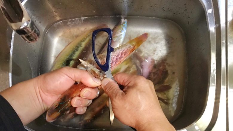 香炸脆鱼儿,用剪刀或者是刀，刮去鱼鳞，最后用水洗净就可以了。