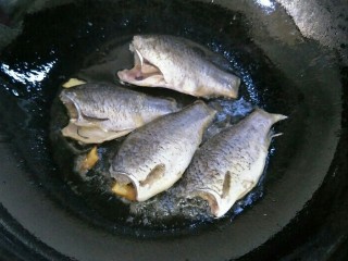 鲜美鲫鱼汤,把鱼放入锅中煎，不要急着翻面。