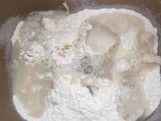 豆沙麻薯蛋黄酥,将油皮材料放入面包机桶内启动imix程序开始一个程序