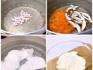 宝宝豆腐花

高颜值，高营养一学就会哦,内酯豆腐焯水后盛入碗中，肉丝，红胡萝卜，香菇同时焯水备用。
