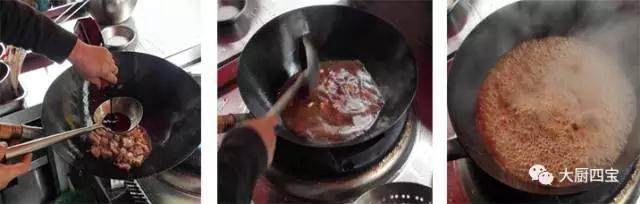 特色红烧排骨的家用做法~,倒入排骨煸炒，加入卤烧鲜翻炒后加入清水猛火烧制