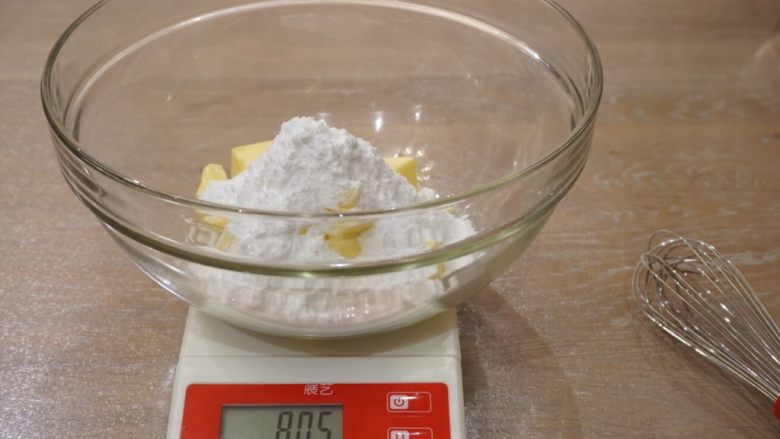 可可坚果,准备完成开始制作
将室温软化的黄油放入盆中，加入糖粉