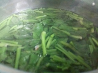 虾丸菠菜汤,菠菜开水下锅，焯一下去除草酸。水里加些盐可以让菠菜保持绿色。