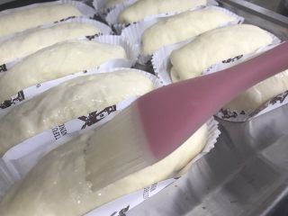 香葱芝士香肠面包（波兰种）,发酵至满模时取出，刷上蛋液或水。同时烤箱预热180度