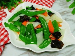 绿色美食+素炒三鲜,成品图