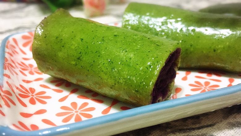 绿色美食.绿翡翠紫薯糕,超美！✌️