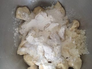 亚麻籽全麦吐司,面团剪碎，放入主面团除黄油亚麻籽外的所有材料，进行揉面