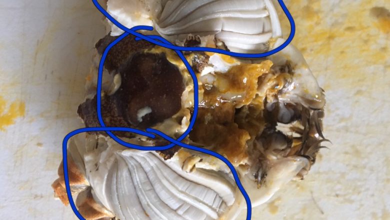 蟹肉馄饨--内附详细拆蟹过程,去除蟹身上的腮和六角形的蟹心。