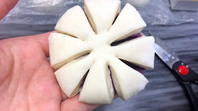 紫薯香芋花朵包,再剪四下剪出花形