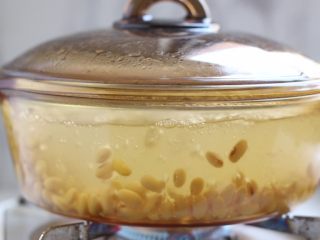茄汁黄豆,黄豆放入锅中，加清水煮沸，然后小火炖1小时左右至黄豆熟软。