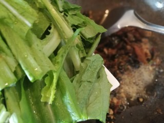 豆鼓鲮鱼油麦菜,最后将油麦菜放里炒熟。不用放盐。