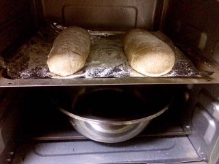 黑麦胖面包,烤箱底部放一盆开水，面团放进烤箱二次醒发。