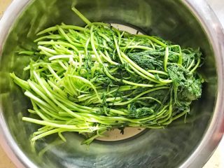 鲜美的茼蒿水饺,锅里加水烧开后，将茼蒿菜放进开水中烫一下，看到菜叶恹恹就可以捞出来，挤干水分，切碎备用