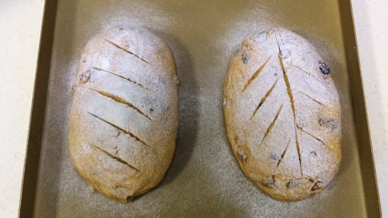南瓜软欧包,用刀片在面包表面割出纹路。