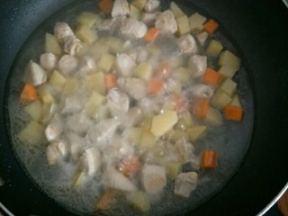 咖喱鸡肉便当+小熊便当,加入适量水煮开，煮到土豆软烂