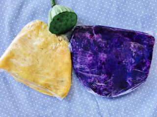 紫薯南瓜饼,待凉之后放入保鲜袋，擀成紫薯泥，红薯泥